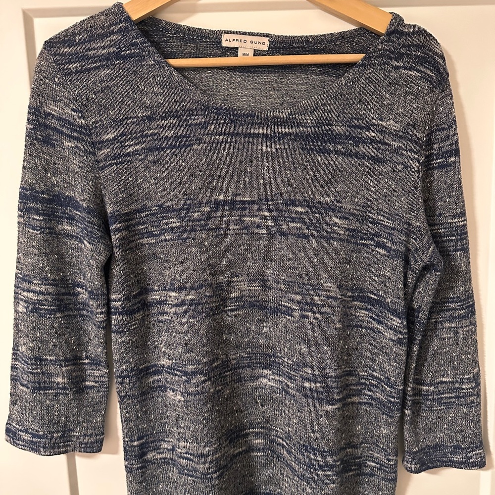 2 for $20 ALFRED SUNG Blue Marled Scoop Neck Knit Sweater